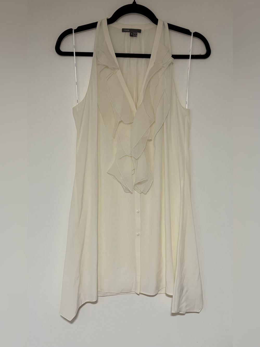 Vince Women’s Ivory Silk Blend Cascading Ruffle Tunic Dress Size Small